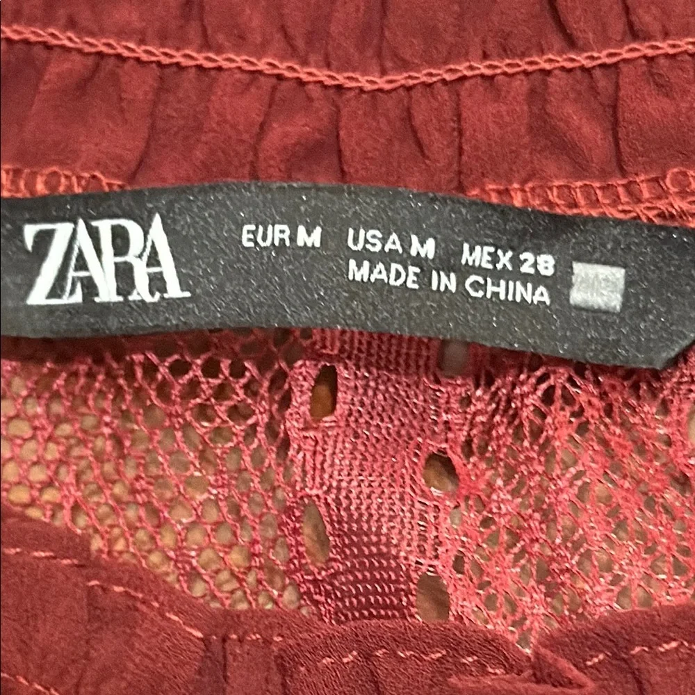 Zara Deep Red Lace Blouse Sz medium M